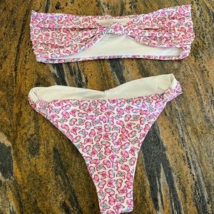 FRANKIES bikini set. Pink Butterfly pattern. High waist bottoms. Bandeau Top.